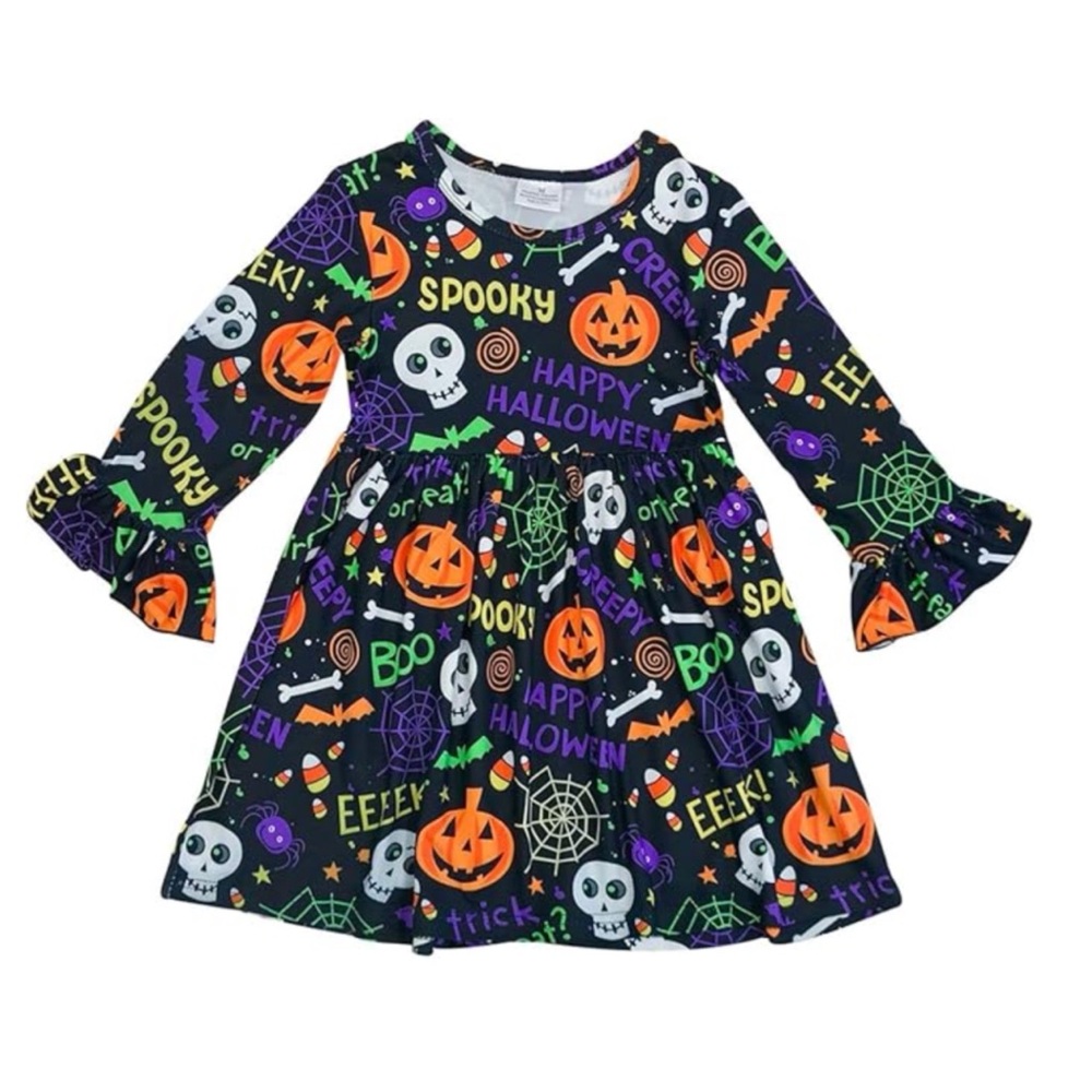 Honeydew Kids Clothing Black Orange Purple Spooky Halloween Ruffle Dress Size 5